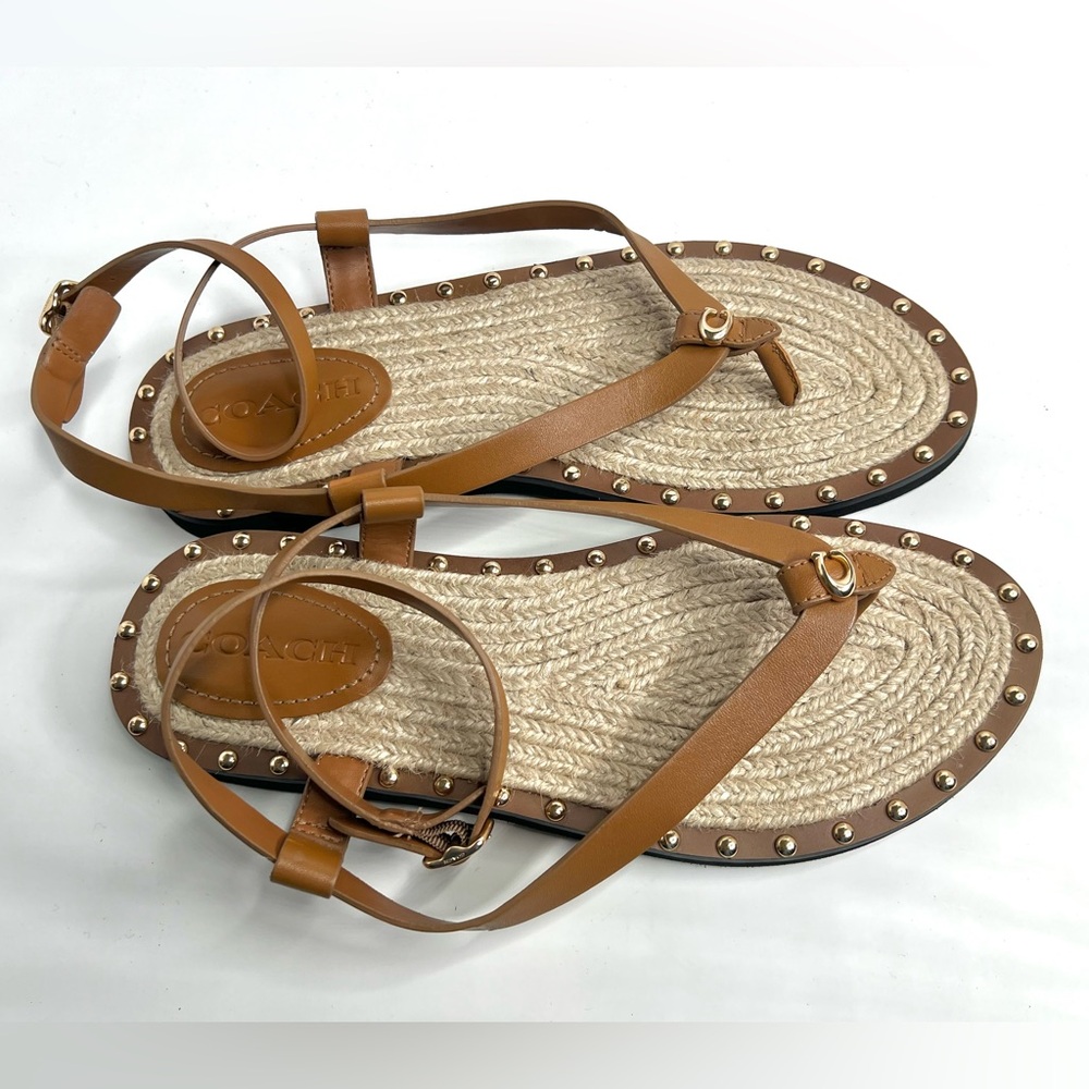 Coach Gracey Brown Leather Ankle Strap Sandals W/Studded Detail Sz. 8.5  NWOT
